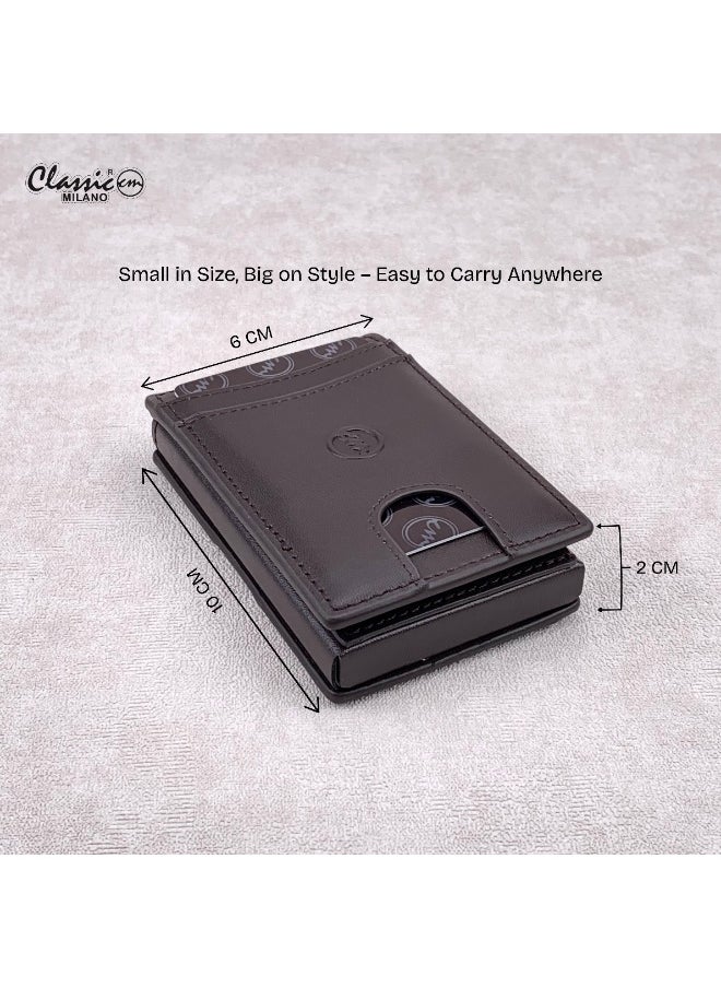Classic Milano - Classic Milano Credit Card Holder RFID Blocking Genuine Leather Pop Up Card Wallet for Men with ID Window, Card Slots and Magnetic Closure - Image 1