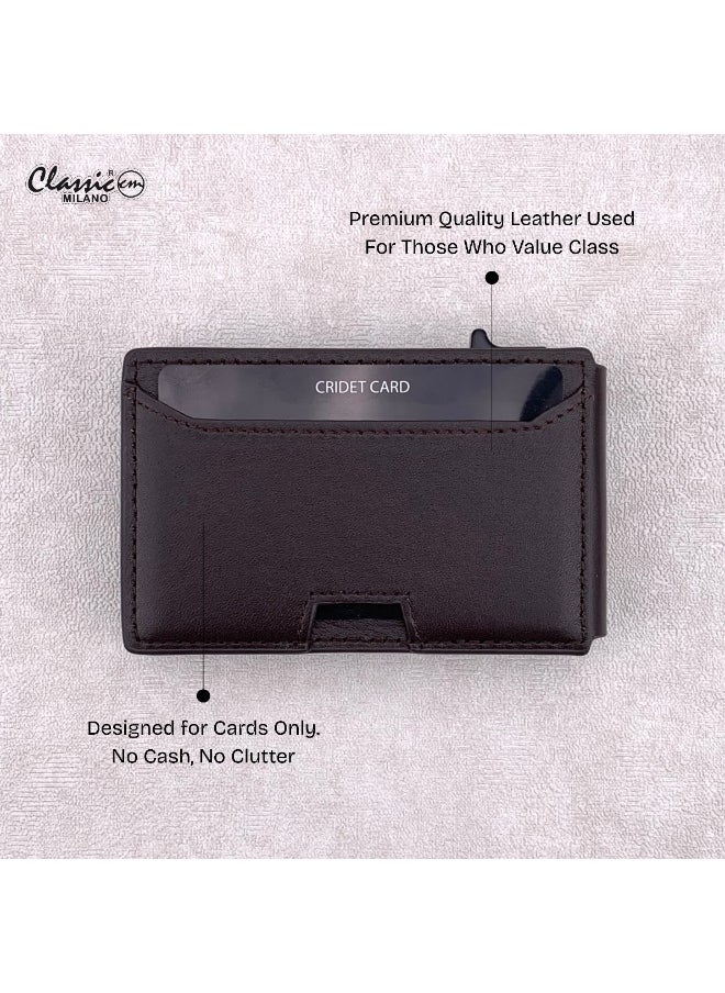 Classic Milano - Classic Milano Credit Card Holder RFID Blocking Genuine Leather Pop Up Card Wallet for Men with ID Window, Card Slots and Magnetic Closure - Image 1