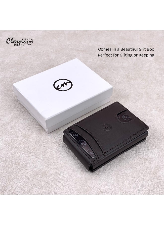 Classic Milano - Classic Milano Credit Card Holder RFID Blocking Genuine Leather Pop Up Card Wallet for Men with ID Window, Card Slots and Magnetic Closure - Image 1