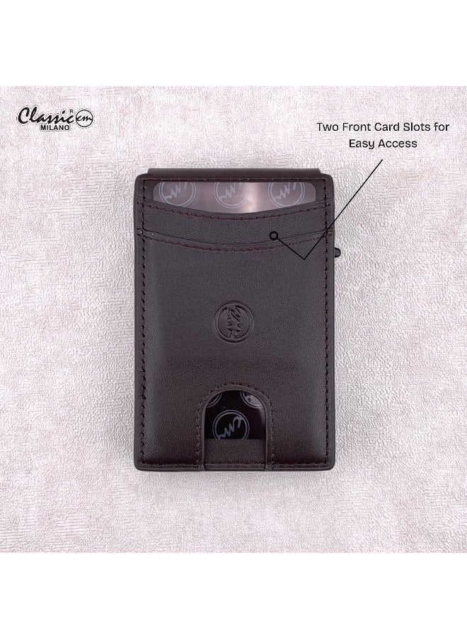 Classic Milano - Classic Milano Credit Card Holder RFID Blocking Genuine Leather Pop Up Card Wallet for Men with ID Window, Card Slots and Magnetic Closure - Image 1