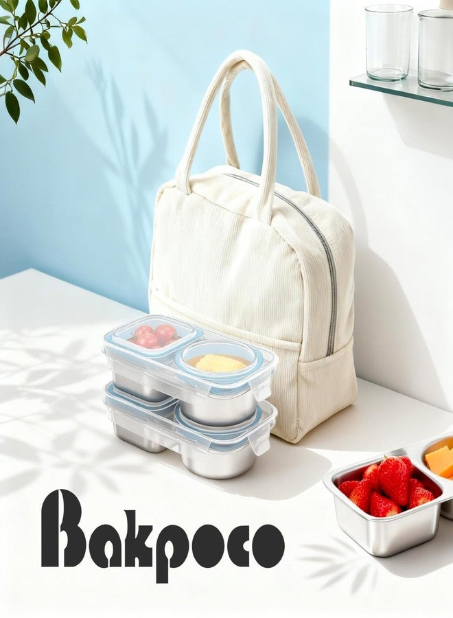 Bakpoco 3 Pack Stainless Steel Snack Containers For Kids Adults, 2 Compartment Reusable Metal Snack Boxes With Leak-Proof Lids, Compact Bento Lunch Food Container For School, Work, Travel, Meal Prep - Image 3