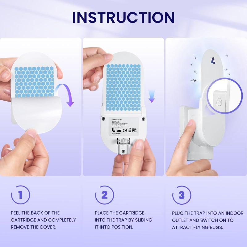 LiBa 3 Pack Glue Card Refill for LiBa Flying Insect Trap, Fruit Fly Traps for Indoors, Gnat Traps for House Bug Light Trap Indoor Replacement Glue Boards - Image 5