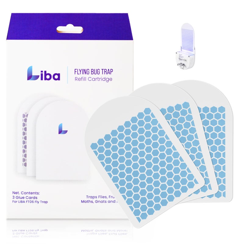 LiBa 3 Pack Glue Card Refill for LiBa Flying Insect Trap, Fruit Fly Traps for Indoors, Gnat Traps for House Bug Light Trap Indoor Replacement Glue Boards - Image 1