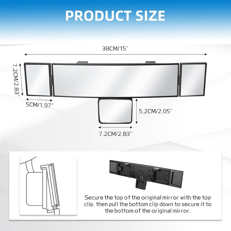 Massmot Car Rear View Mirror Interior Mirror Wide Angle Panorama Safety Mirror Interior Mirror Large Vision Mirror 1Pcs (Black-3) - Image 2