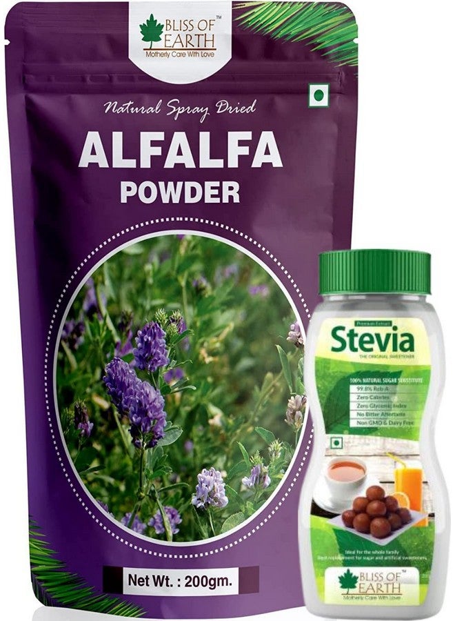 Bliss of Earth Combo of 200GM Alfalfa Grass Powder+99.8% REB-A Purity Stevia Powder Natural & Sugarfree 200GM Pack of 2 - Image 1