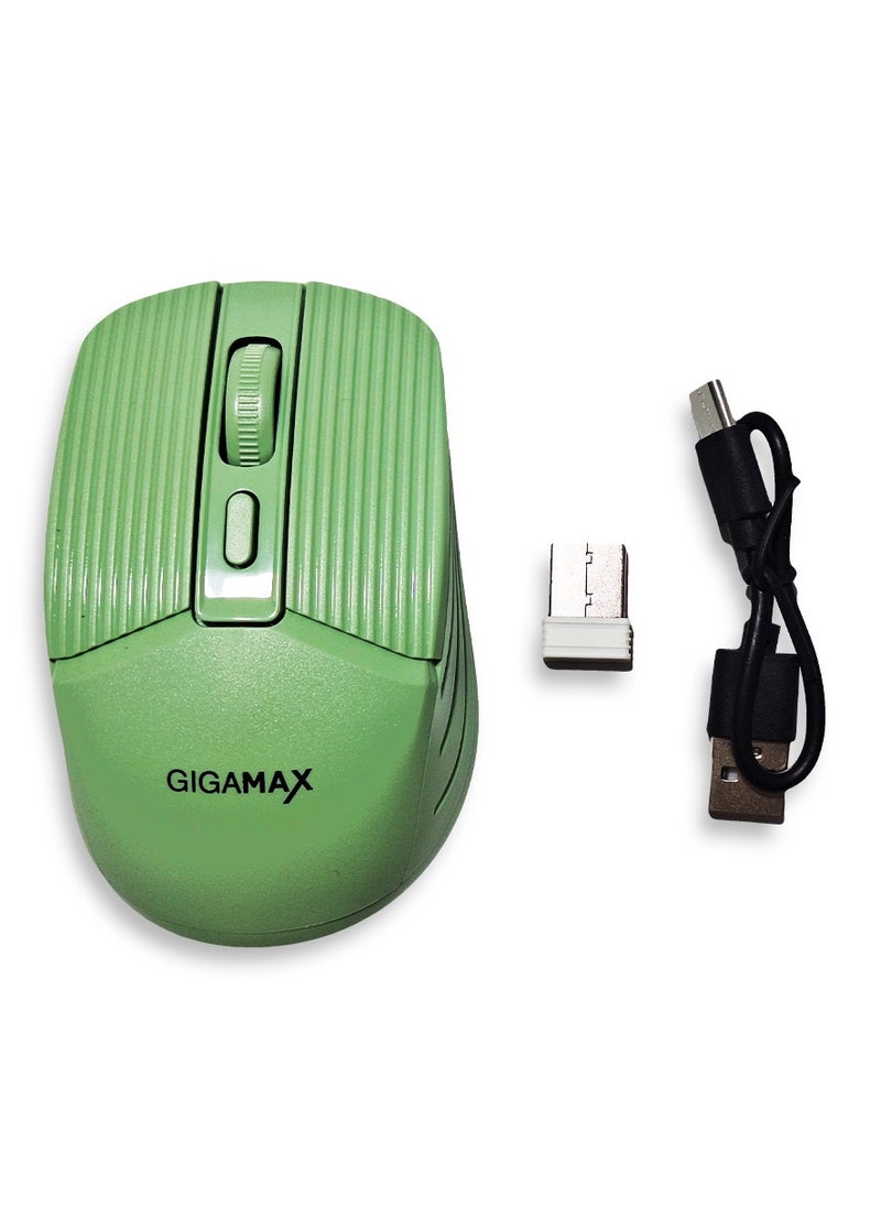 Gigamax - Wireless Desk office Mouse, G-1600, 1600 DPI Wired/Wireless Functional Mouse with 3 Modes Connectivity, Bluetooth and 2.4G Wireless, 4 Macro Buttons, Long Lasting Rechargeable Battery Capacity and for PC/Mac/Laptop , Green - Image 1