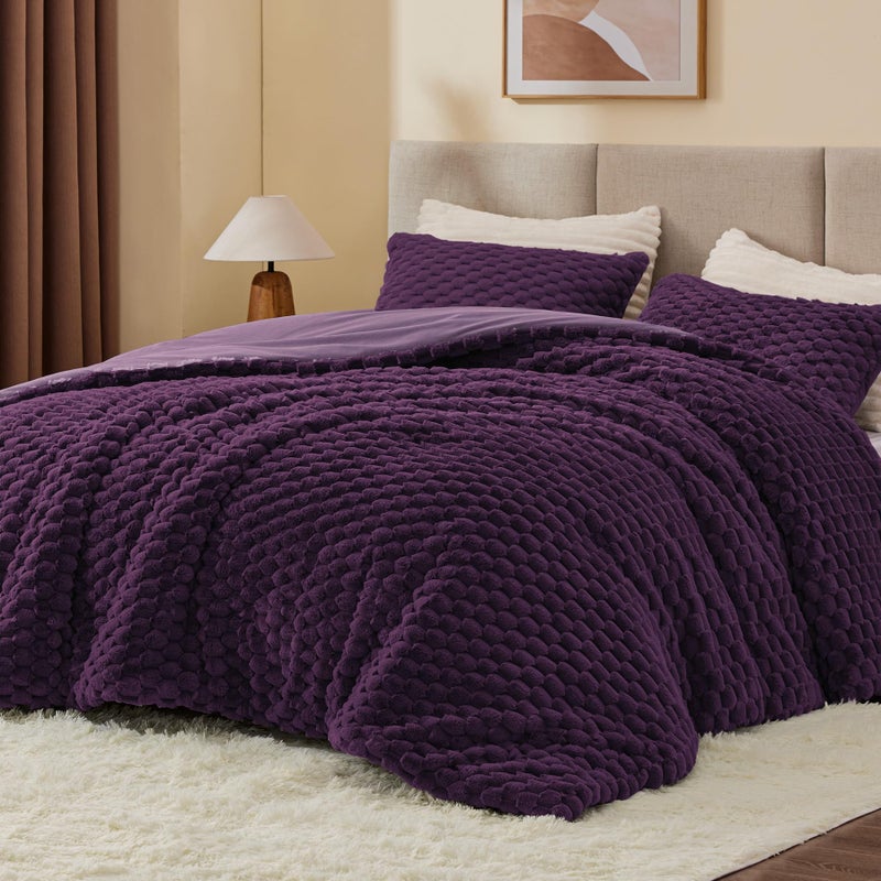 BEDELITE Fluffy King Size Comforter Set - Purple Fleece Soft Comforter for King Size Bed, Luxury Warm Bedding Set for Winter, Fuzzy Bed Set 3 Pieces (1 Comforter, 2 Pillowcases) - Image 1