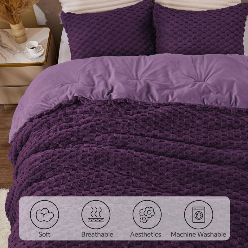 BEDELITE Fluffy King Size Comforter Set - Purple Fleece Soft Comforter for King Size Bed, Luxury Warm Bedding Set for Winter, Fuzzy Bed Set 3 Pieces (1 Comforter, 2 Pillowcases) - Image 3