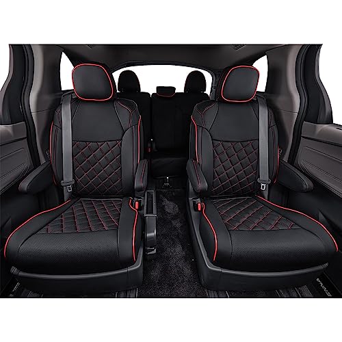 EKR Custom Fit Sienna Seat Covers for Select Toyota Sienna LE, XLE,XLE Plus,8-Passenger Seating,2nd Row 4/2/4 Split 8 Seats 2021-2024 - Three Row,Leather (Black with Red Piping) - Image 5