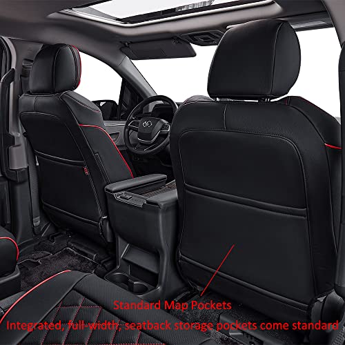 EKR Custom Fit Sienna Seat Covers for Select Toyota Sienna LE, XLE,XLE Plus,8-Passenger Seating,2nd Row 4/2/4 Split 8 Seats 2021-2024 - Three Row,Leather (Black with Red Piping) - Image 3