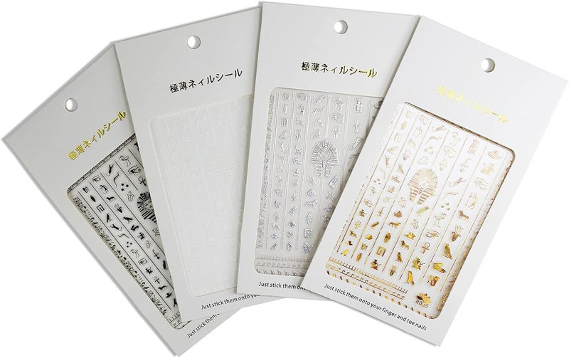 Miss Forever 3D Egyptian Pharaoh Lotus Nail Stickers 4Pcs for Acrylic Nails Art Self Adhesive Celestial Trippy Luxury Designs Gold Nail Jewels Evil Eye Metallic Charm Zodiac Glitter Chakra Old English Anime Decals 