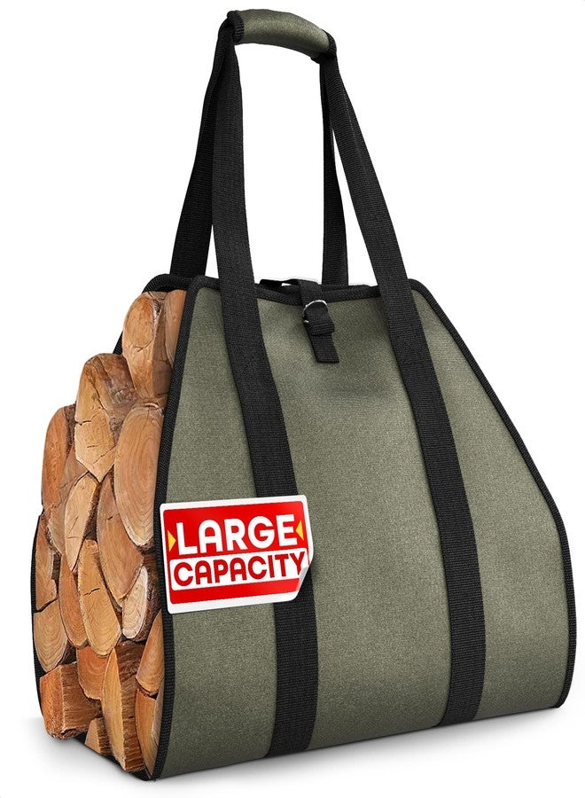 VIKROM Water-Resistant Firewood Carrier Bag - 39.4"x18.5" Waxed Canvas Log Carrier for Firewood, Open-Ended Design, Large Capacity Wood Tote with Padded Handles, Buckle Strap & Folds Flat for Easy Storage - Image 1