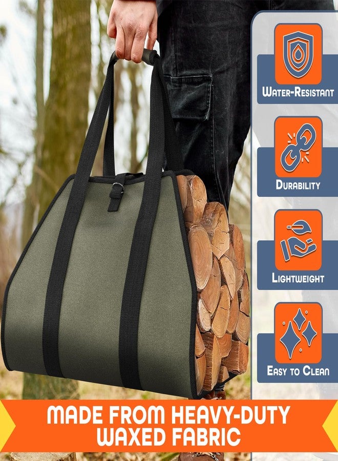 VIKROM Water-Resistant Firewood Carrier Bag - 39.4"x18.5" Waxed Canvas Log Carrier for Firewood, Open-Ended Design, Large Capacity Wood Tote with Padded Handles, Buckle Strap & Folds Flat for Easy Storage - Image 3