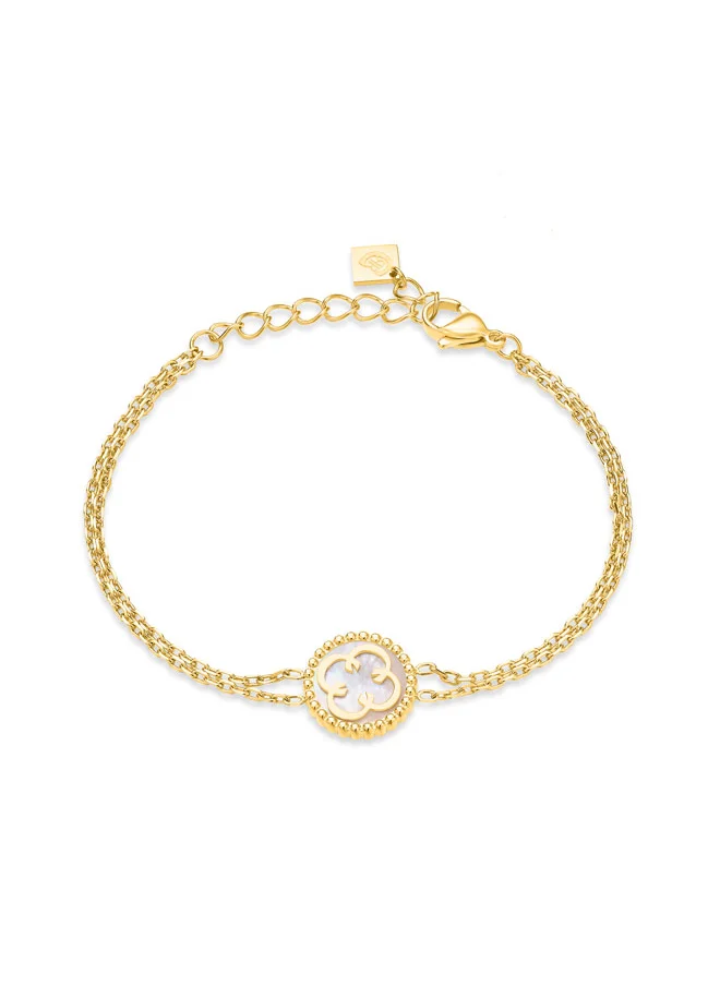 CERRUTI 1881 Talon Bracelet, Two-Layered Beaded Chain with Mother of Pearl and Crystals, Gold-Plated, Elegant and Feminine Design