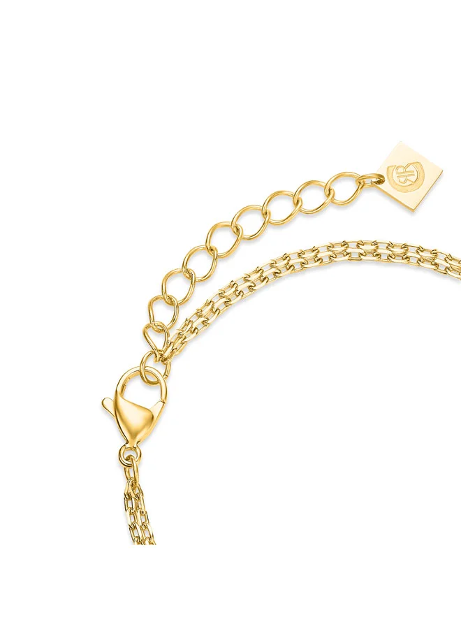 CERRUTI 1881 Talon Bracelet, Two-Layered Beaded Chain with Mother of Pearl and Crystals, Gold-Plated, Elegant and Feminine Design