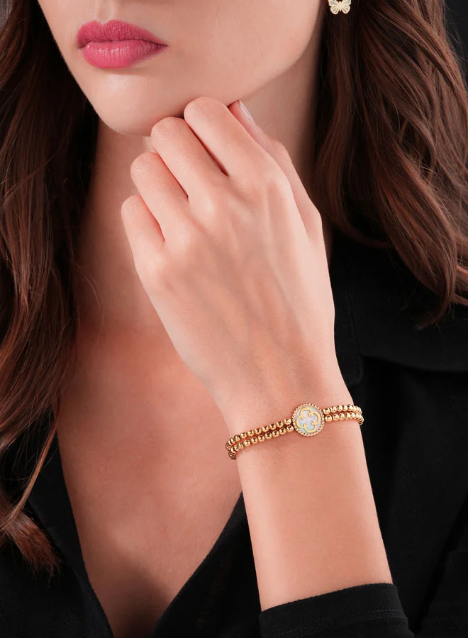 CERRUTI 1881 Talon Bracelet, Two-Layered Beaded Chain with Mother of Pearl and Crystals, Gold-Plated, Elegant and Feminine Design