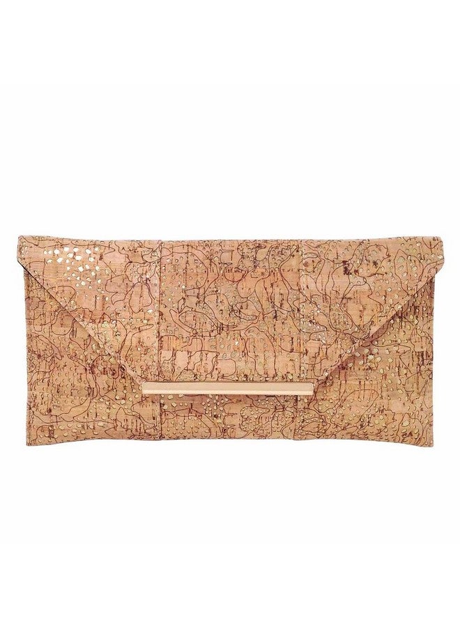 JNB Unique Pattern Laser Cut Cork Envelope Clutch Gold - Image 1