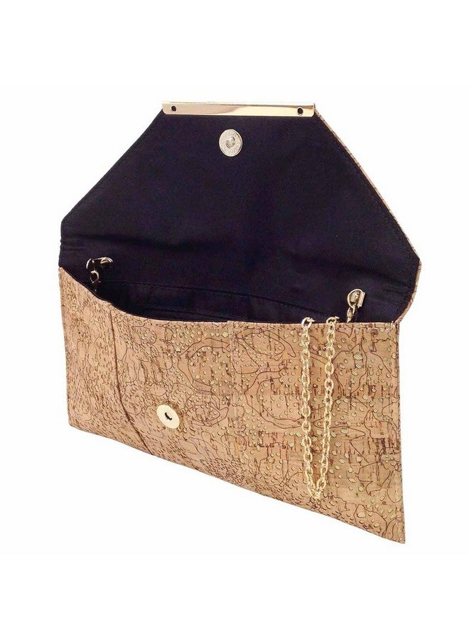 JNB Unique Pattern Laser Cut Cork Envelope Clutch Gold - Image 4