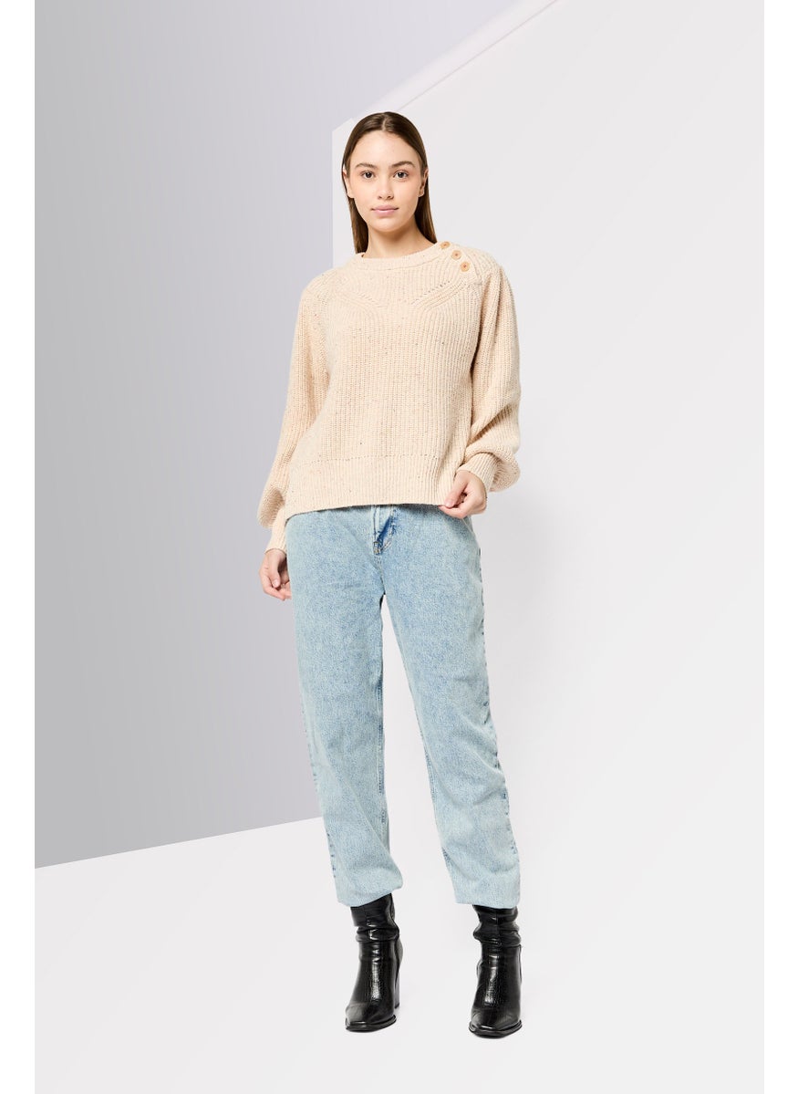 Scotch & Soda Women Crew Neck Long Sleeves Crochet Sweater, Beige  - Image 2
