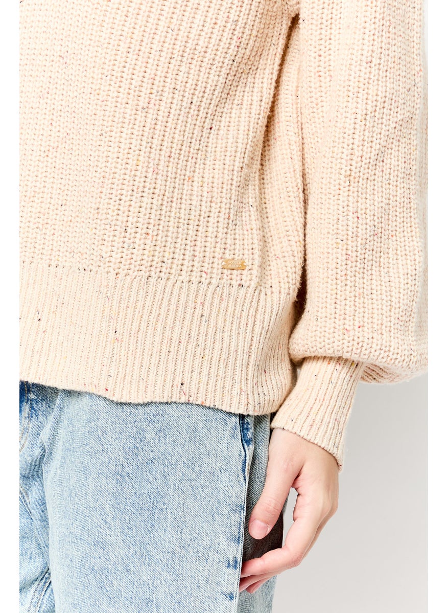 Scotch & Soda Women Crew Neck Long Sleeves Crochet Sweater, Beige  - Image 3