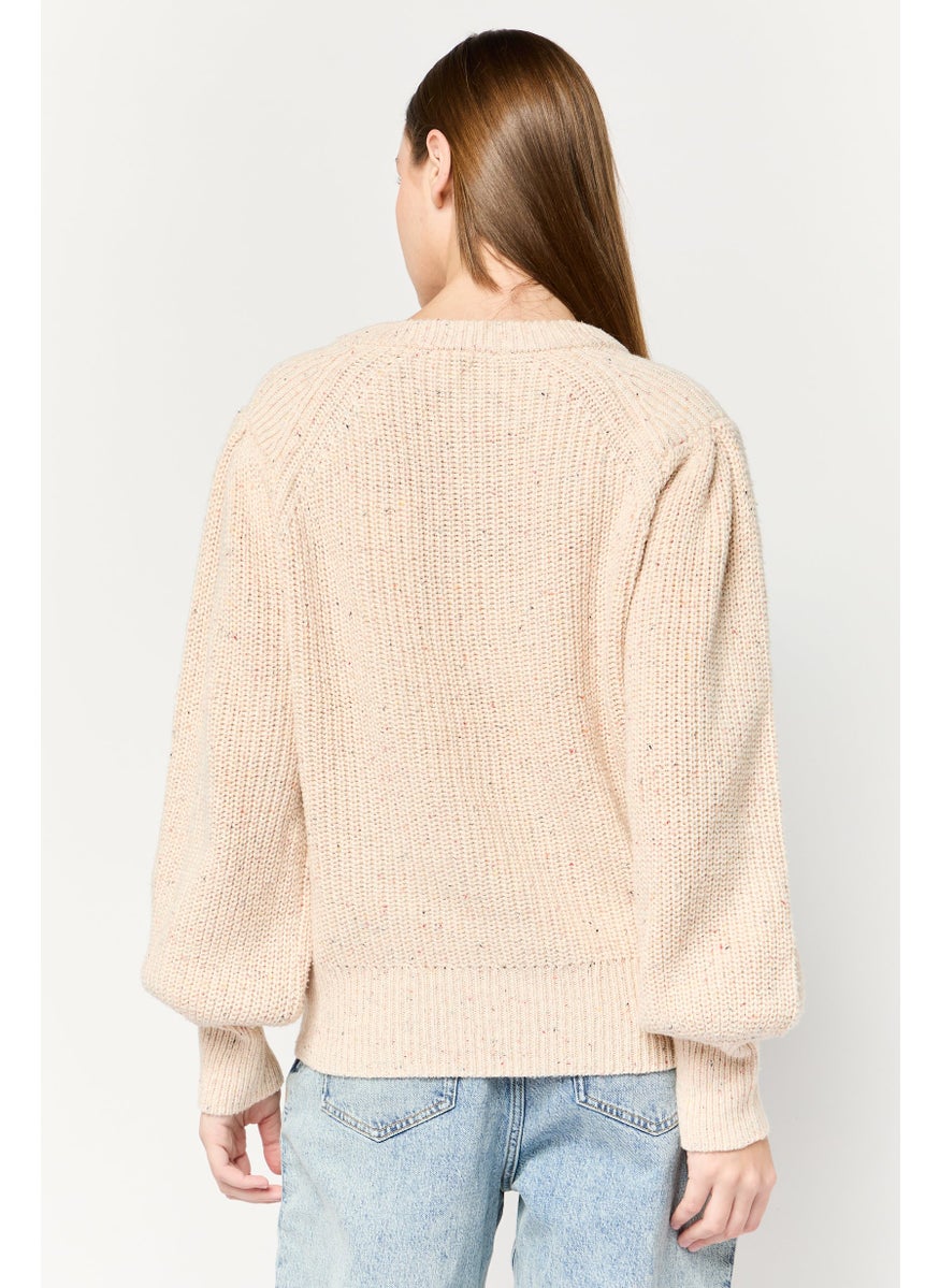 Scotch & Soda Women Crew Neck Long Sleeves Crochet Sweater, Beige  - Image 4
