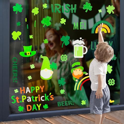 HOHUCRAB 6pcs St Patricks Day Gel Window Clings, Shamrock, Lucky Me, Irish, Rainbow, Gnome Gel Window Clings for St. Patrick's Day Decorations (St Patricks Day) - Image 3