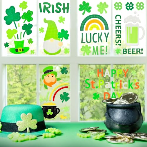 HOHUCRAB 6pcs St Patricks Day Gel Window Clings, Shamrock, Lucky Me, Irish, Rainbow, Gnome Gel Window Clings for St. Patrick's Day Decorations (St Patricks Day) - Image 2
