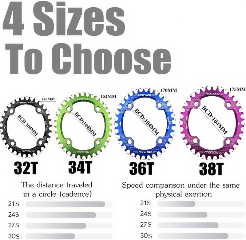 YBEKI Pro-Grade 104BCD Chainring (30-52T) CNC 7075-T6 Aluminum Narrow-Wide MTB/Road Round Oval Bike Chainwheel | Shimano/SRAM 8-11 Speed Compatible | 573MPa Strength(Black/Red/Blue) - Image 3