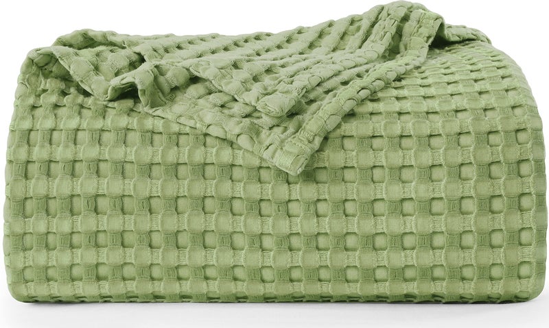 Utopia Bedding Cotton Waffle Blanket 300 GSM (Sage Green - 90x90 Inches) Soft Lightweight Breathable Bed Blanket Queen Size Layering Any Bed for All Season - Image 1