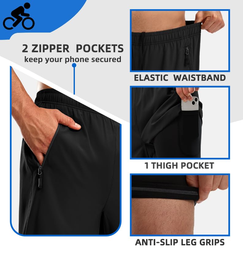 Bikewa Men's Mountain Bike Shorts 3D Padded Loose-fit Biking Riding Cycling Bicycle Biker Cycle Padding Shorts for Men Zipper Pockets(Black,S) - Image 5