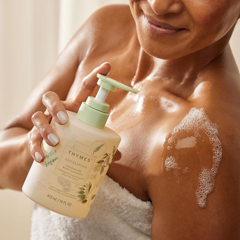 Thymes Nourishing Body Cleanser Large Moisturizing Body Wash with Pump Hydrating Cleanser Notes of Eucalyptus Oil Lemon Petitgrain Bergamot Lemongrass Lush Fir Eucalyptus 16 fl oz - Image 4