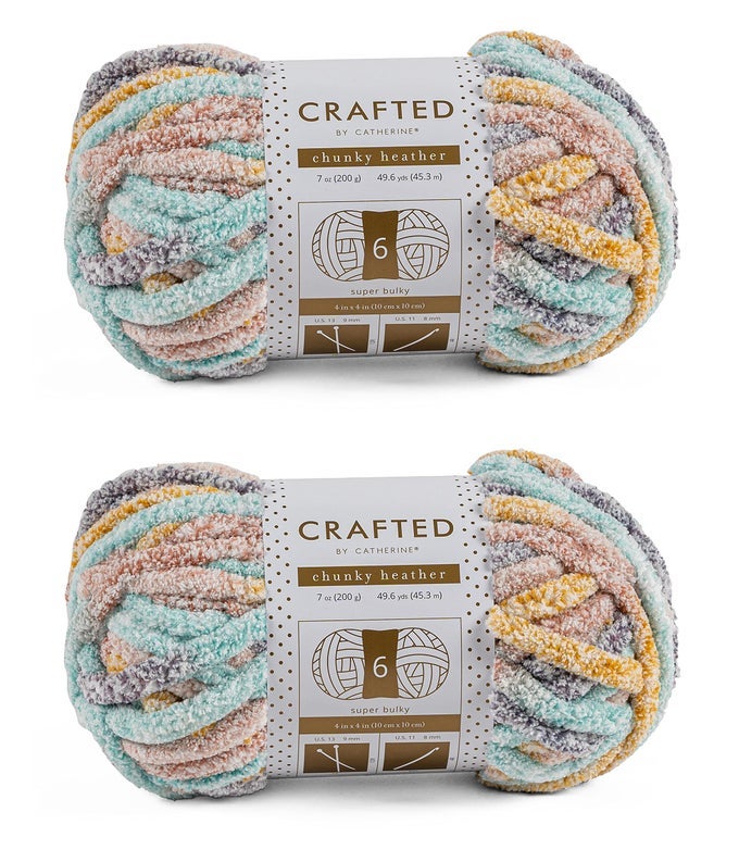 CHUNKY HEATHER MULTI YARN 2 PACK 49 YARDS EACH SKEIN RAINBOW MULTI GAUGE 6 SUPER BULKY