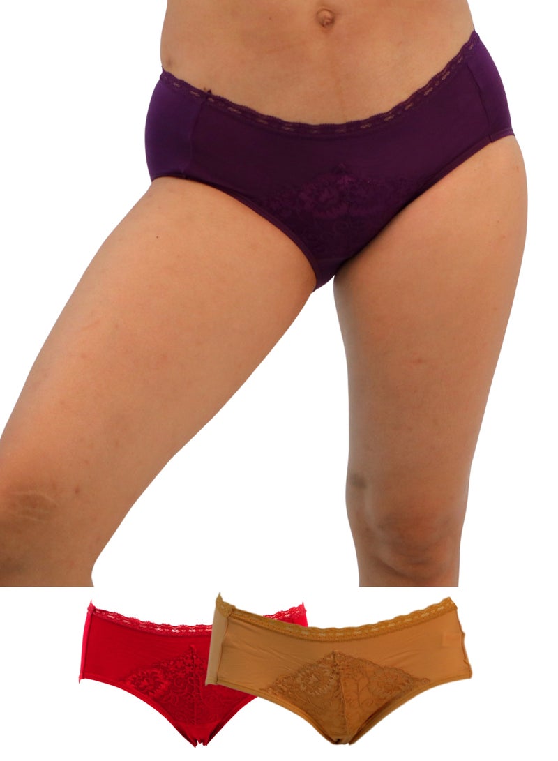 JOANNA JOANNA 108266 Women's Lace Waist Design Mid Rise 3-Pack Panties, Multicolor  - Image 1
