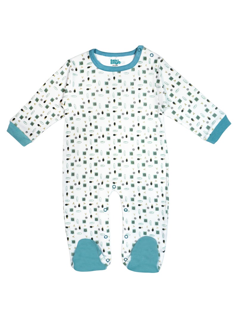 بابيز_بيسك بيبيز بيسك مجموعة هدايا مكونة من 5 قطع قطنية 100٪ للجنسين تشمل السالوبيت ، والرمبر ، والقفازات ، والقبعة ، والبيجامة/البذلة. - Image 2