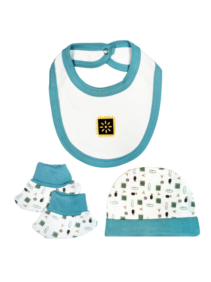 بابيز_بيسك بيبيز بيسك مجموعة هدايا مكونة من 5 قطع قطنية 100٪ للجنسين تشمل السالوبيت ، والرمبر ، والقفازات ، والقبعة ، والبيجامة/البذلة. - Image 4