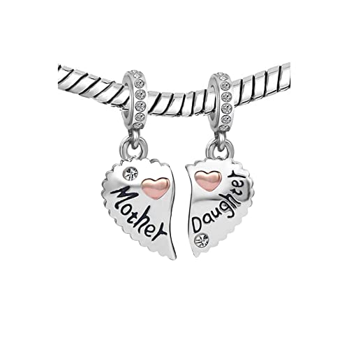 KunBead Heart Love Mother and Daughter Dangle Charms for Bracelets Birthday Gift for Mom for Women - Image 3