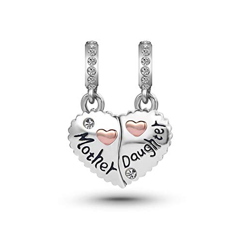 KunBead Heart Love Mother and Daughter Dangle Charms for Bracelets Birthday Gift for Mom for Women - Image 2