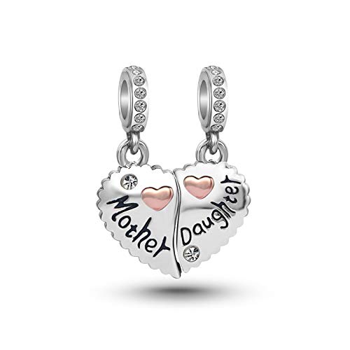 KunBead Heart Love Mother and Daughter Dangle Charms for Bracelets Birthday Gift for Mom for Women - Image 1