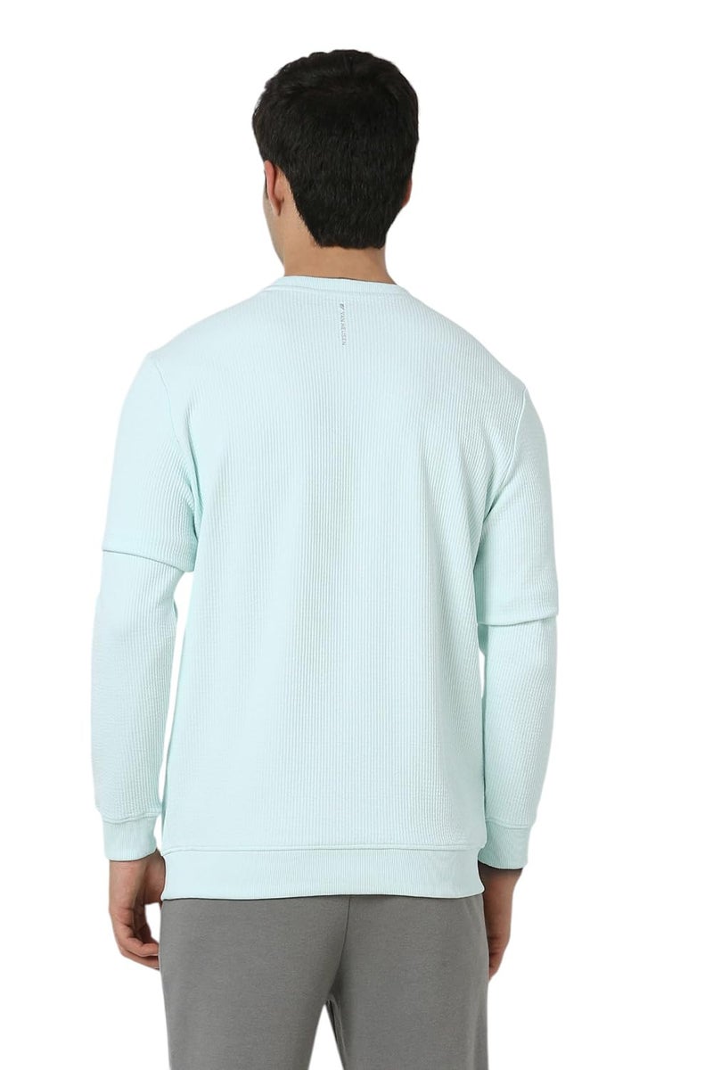 Van Heusen Men Light Blue Textured Crew Neck Sweatshirt - Image 4