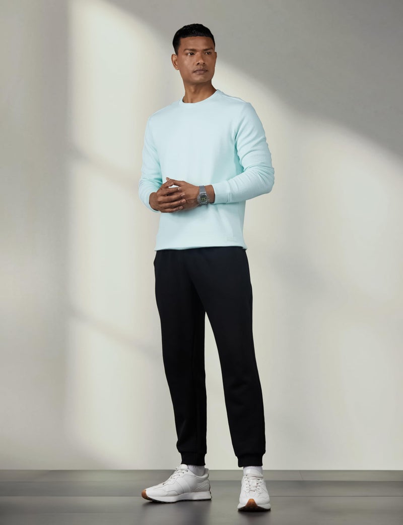 Van Heusen Men Light Blue Textured Crew Neck Sweatshirt - Image 2