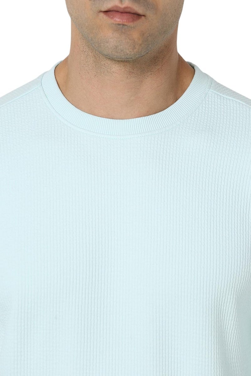 Van Heusen Men Light Blue Textured Crew Neck Sweatshirt - Image 5