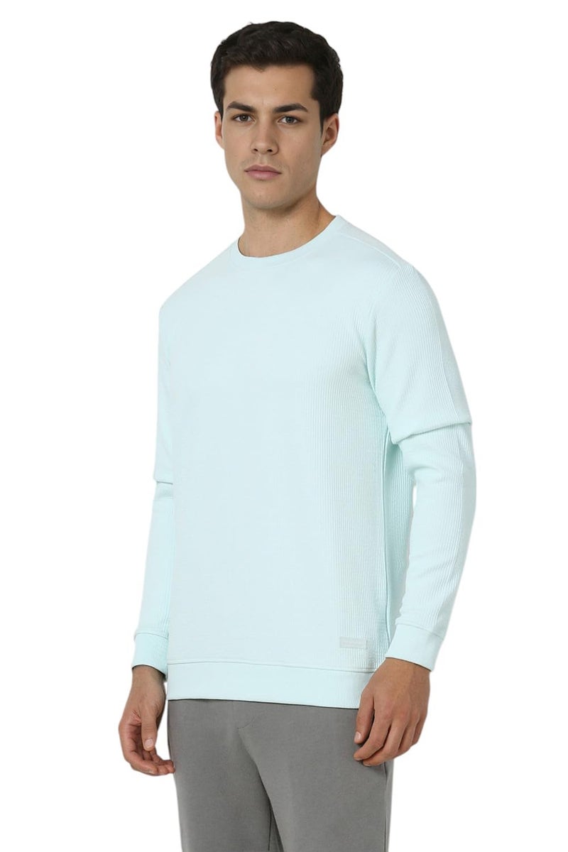 Van Heusen Men Light Blue Textured Crew Neck Sweatshirt - Image 3