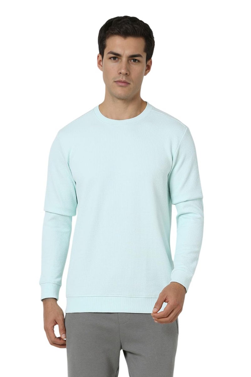Van Heusen Men Light Blue Textured Crew Neck Sweatshirt - Image 1