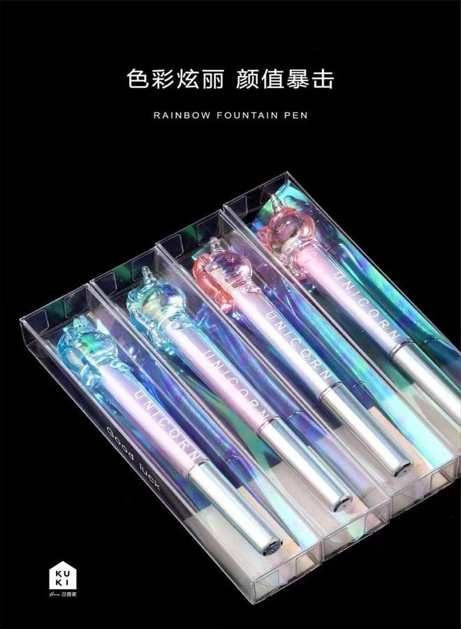 Radhya Accessories Holographic Crystal Unicorn Fountain Pen Stylish look fine writing Fountain pen for adults Birthday Return Gift (Pack of 1) - Image 3