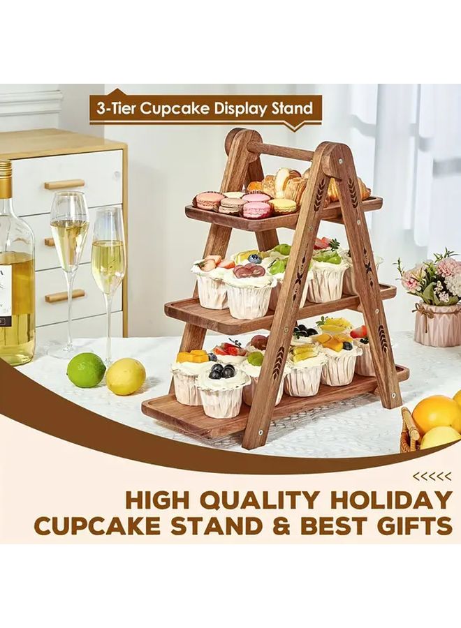 Wooden 3 Tier Breakfast Tray Rustic Log Design Food Safe Easy Clean - Image 2
