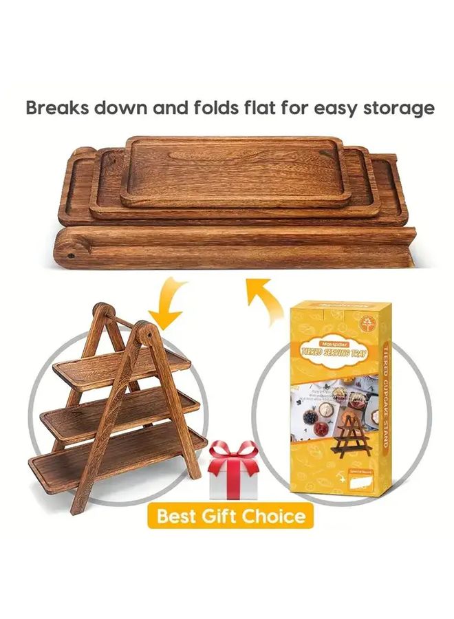 Wooden 3 Tier Breakfast Tray Rustic Log Design Food Safe Easy Clean - Image 3
