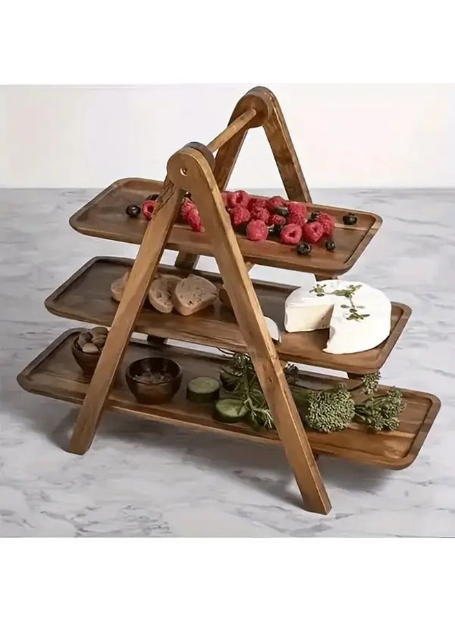 Wooden 3 Tier Breakfast Tray Rustic Log Design Food Safe Easy Clean - Image 5