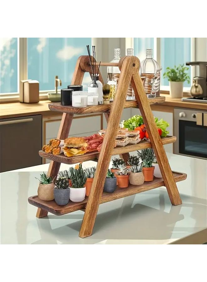 Wooden 3 Tier Breakfast Tray Rustic Log Design Food Safe Easy Clean - Image 1
