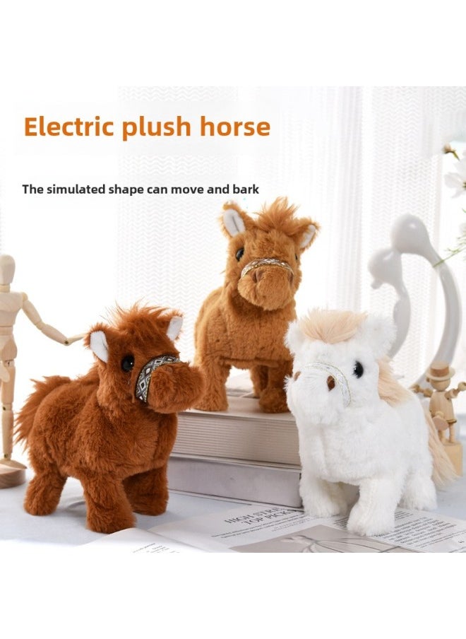 [Direct Supply] Electric Plush Walking Horse Doll Simulation Horse Call Rope Walking Simulation Electronic Pet-Color:Light Brown  - Image 2