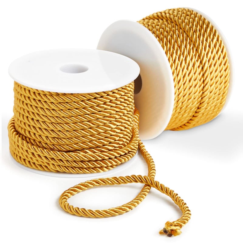 Bright Creations 36 Total Yards 5mm Twisted Gold Cord for Crafts Gold Rope Ribbon for Sewing Upholstery Trim and Household Decorations 2 Rolls of 02 Inch Reinforced Polyester Cordage 18 Yards per Roll